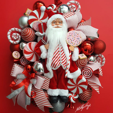 Santa Claus Peppermint Wreath - ONE OF A KIND