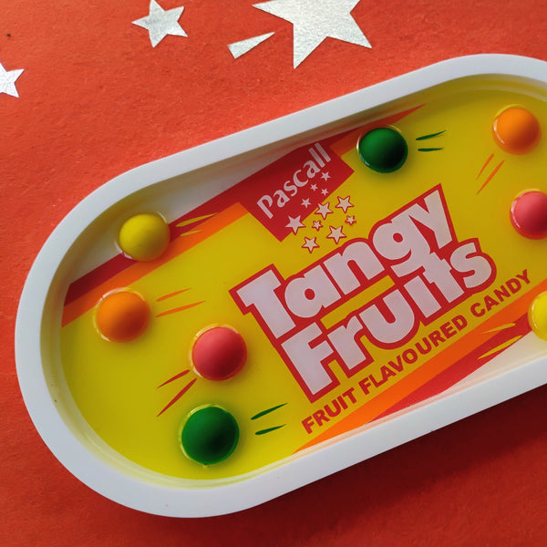 Tangy Fruits candy dish with colourful Tangy Fruits to hold rings