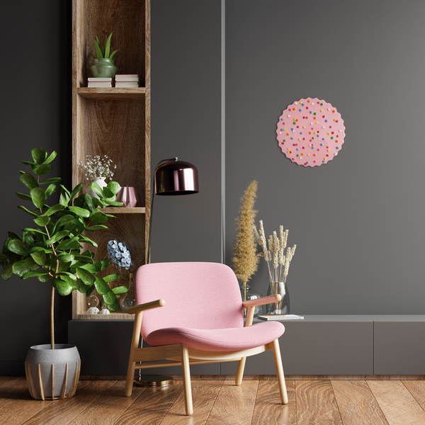 living room with hundreds and thousands wall art